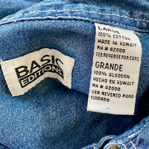 Basic Editions Men's Cotton Denim Long Sleeve Button Down Shirt Large - Picture 8 of 9